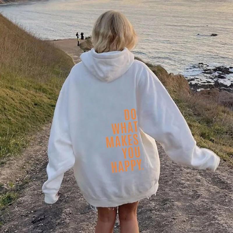 Womens Oversized Drop Shoulder Long Sleeve Hoodie Tee Loose Fit Streetwear Print Top XS To 5XL European Size