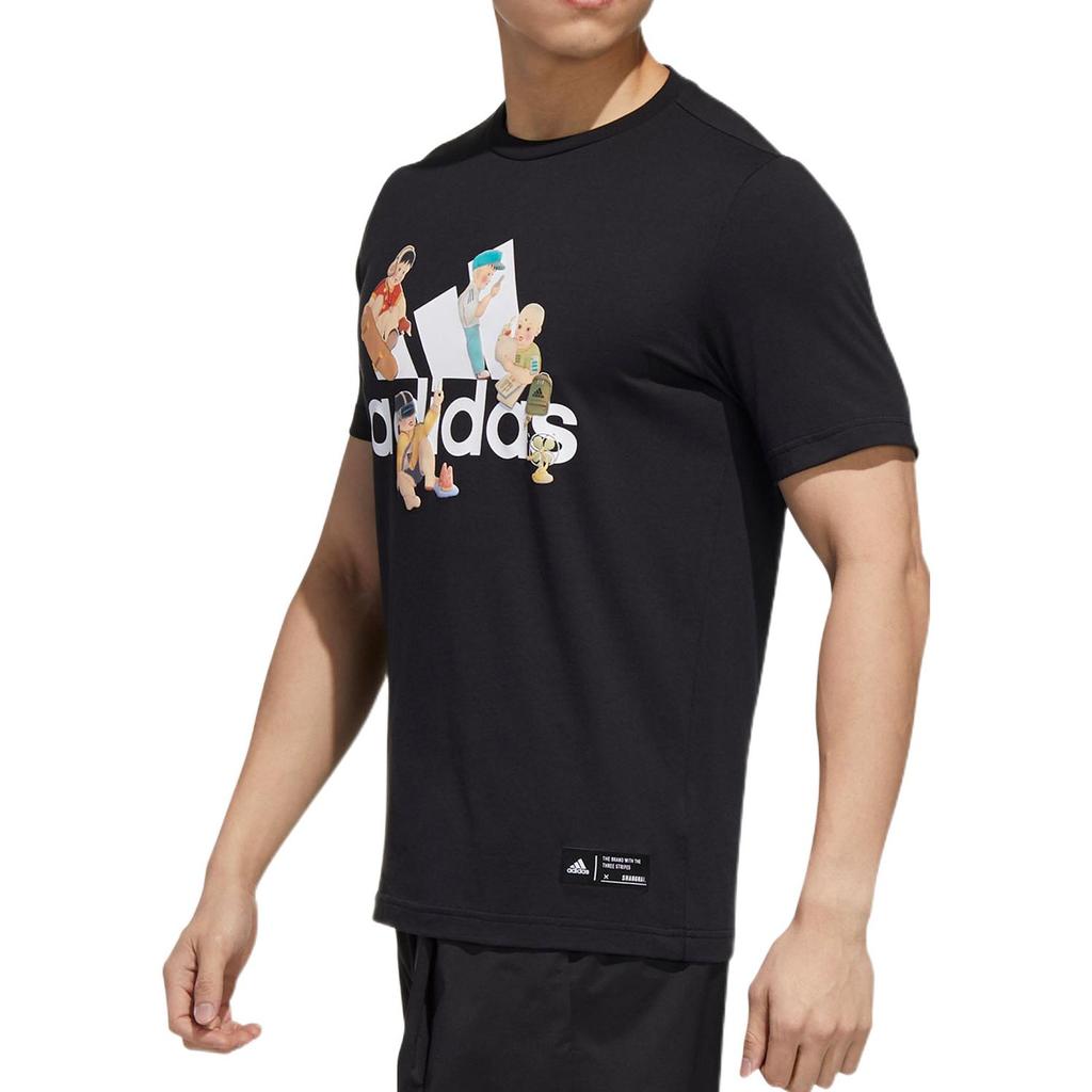 Adidas Футболка с логотипом алфавита из мультфильма и круглым вырезом, с короткими рукавами, мужские топы, черный GL0398