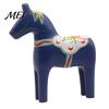 Eco Friendly Painted Wood Horse Hand Dala Trojan Figurine, Solid Vintage Scandinavian Ornament Statue, Rustic Decorative Tabletop for Home Farmhouse