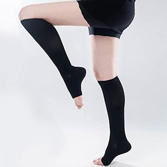 MKY Company Compression Socks Walkplus+ Compression Socks for Sleeping Open Toe Socks Office Black (L-XL)