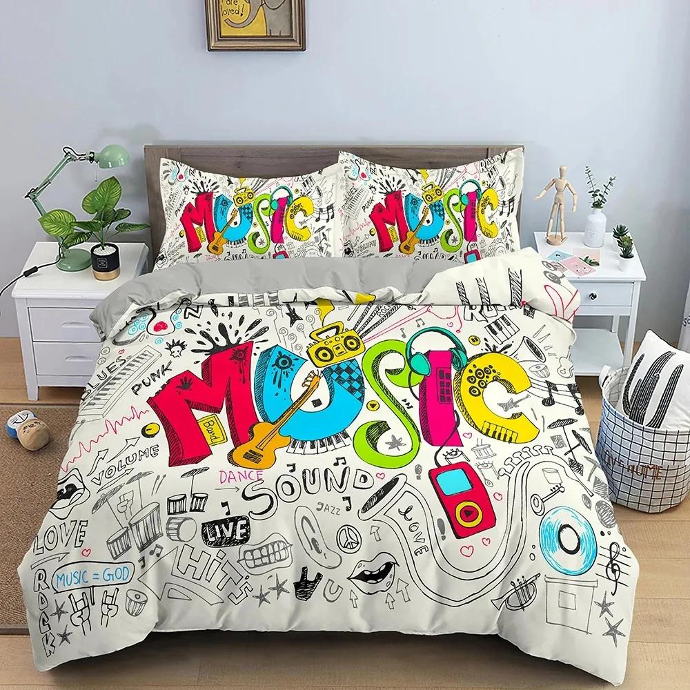 Music Notes Duvet Cover for Boys,Girls Room Decor Rock Music Themed Comforter Cover Musical Pattern Bedding Set Full Queen Size