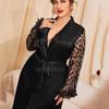 Women's Nightgown Sexy Hollow Lace Sleeves Kimono Bathrobe Dress Summer Mid-length Satin Home Dressing Gown Casual Wear