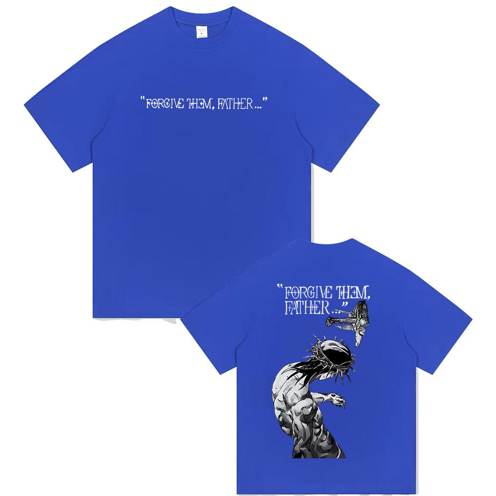2025 Summer Christian Religious Jesus Forgive Them Father 100% Pure Cotton Printed Gothic Rock Oversized Male Breathable Tshirt