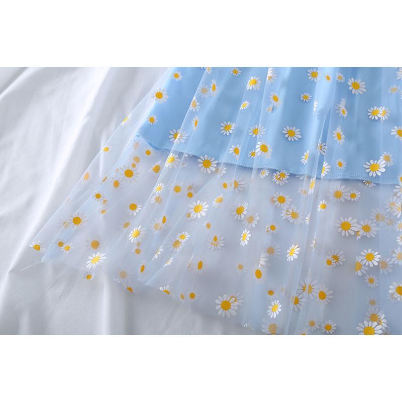 Женское модное сетчатое платье с принтом ромашки, летнее праздничное платье с двойной эластичной резинкой на талии, пляжная юбка