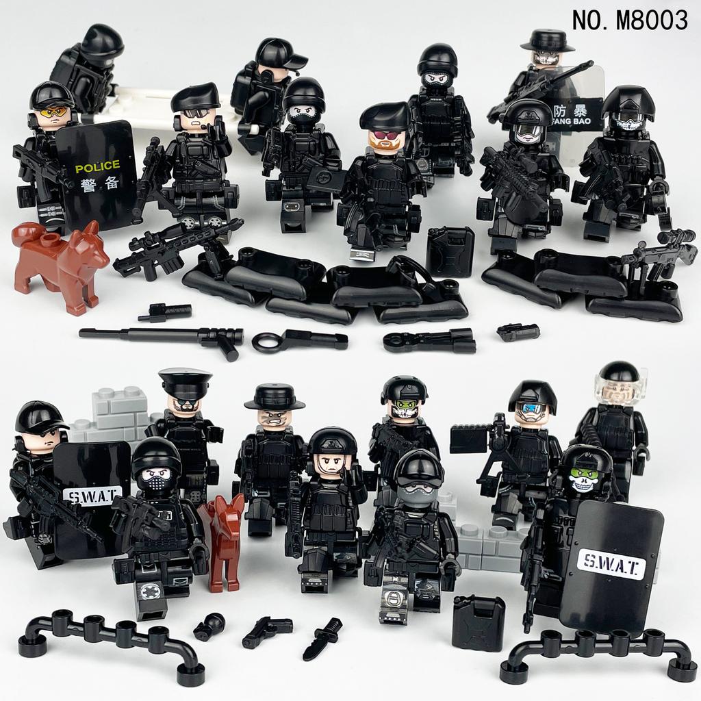 160 Black Swat Weapon Shield M8003 Human Military Doll Model Small Particle Fight