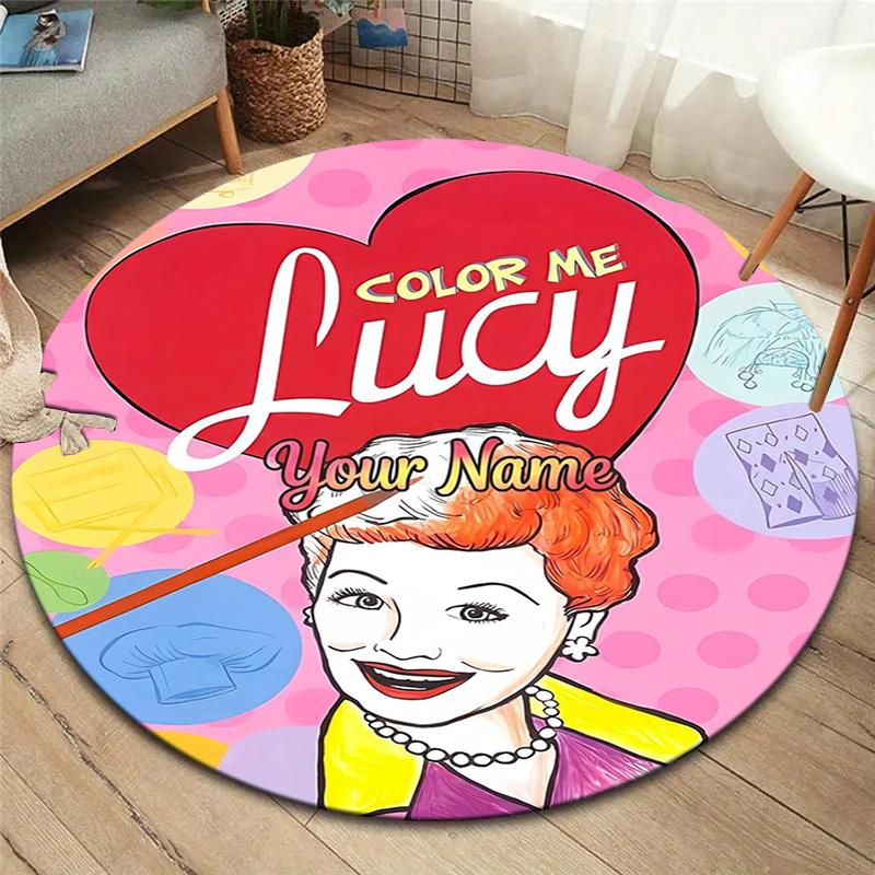 Love Lucy Comics Custom Name Round Area Rug Carpet Rug For Living Room Bedroom Sofa Playroom Decor Nonslip Floor Mat