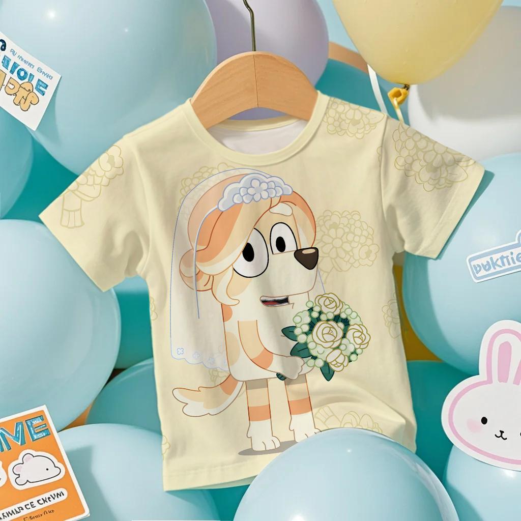 Fashion Bluey 3D Men's T-Shirt Summer Cool Short Sleeve Cartoon Anime Print Casual Outdoor Men's and Women's Tees Top