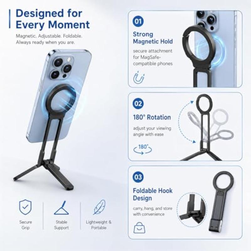 Lightweight Foldable Magnetic Phone Stand Pocket‑friendly Handheld Tripod Adjustable for Live Streaming Selfie Vlog Daily Use