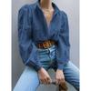 Hollow out Bubble Sleeve Lapel Shirt Pure Color Cut Out Puff Sleeves Lapel Shirt