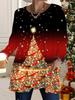 2025 Autumn Winter New Plus Size Women's Tops, Christmas 3D Print Fashion Crew Neck Long Sleeve T-Shirts