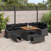 9-piece Garden Sofa with Black Rattan and Acacia Cushions, 2-seater Garden Sofa with Black Rattan Cushions, 3362664