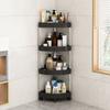 Corner Shelf Plastic Kitchen Bathroom Triangle 3/4 Tier Storage Rack Rolling Cart with Wheels Slide Out Floor Shelves