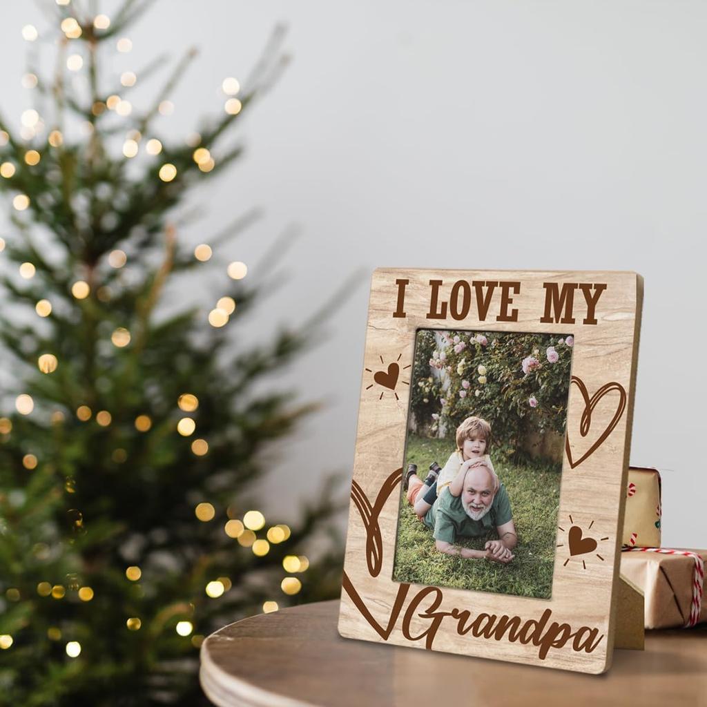 Grandpa Birthday Gift, “I Love My Grandpa, 4x6 Inch Rustic Wooden Picture Frame Tabletop Display, Heartfelt Gift for Grandparent's Day, Birthday,