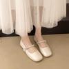 Summer New with Skirt Silver Single Shoes Femininity Flat Bottom Square Head Rhinestone Mary Jane Shoes Pearl