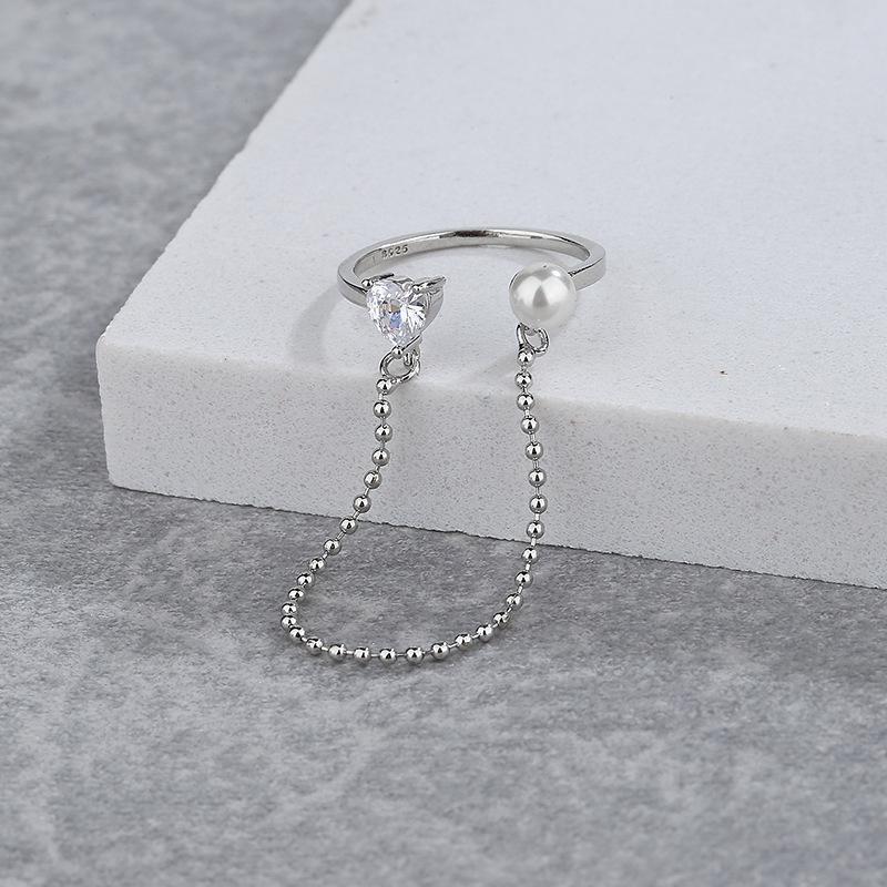 Кольцо с открытым цепочкой Pearl Love Zircon Light Luxury Niche Xiaohongshu на указательный палец с бахромой