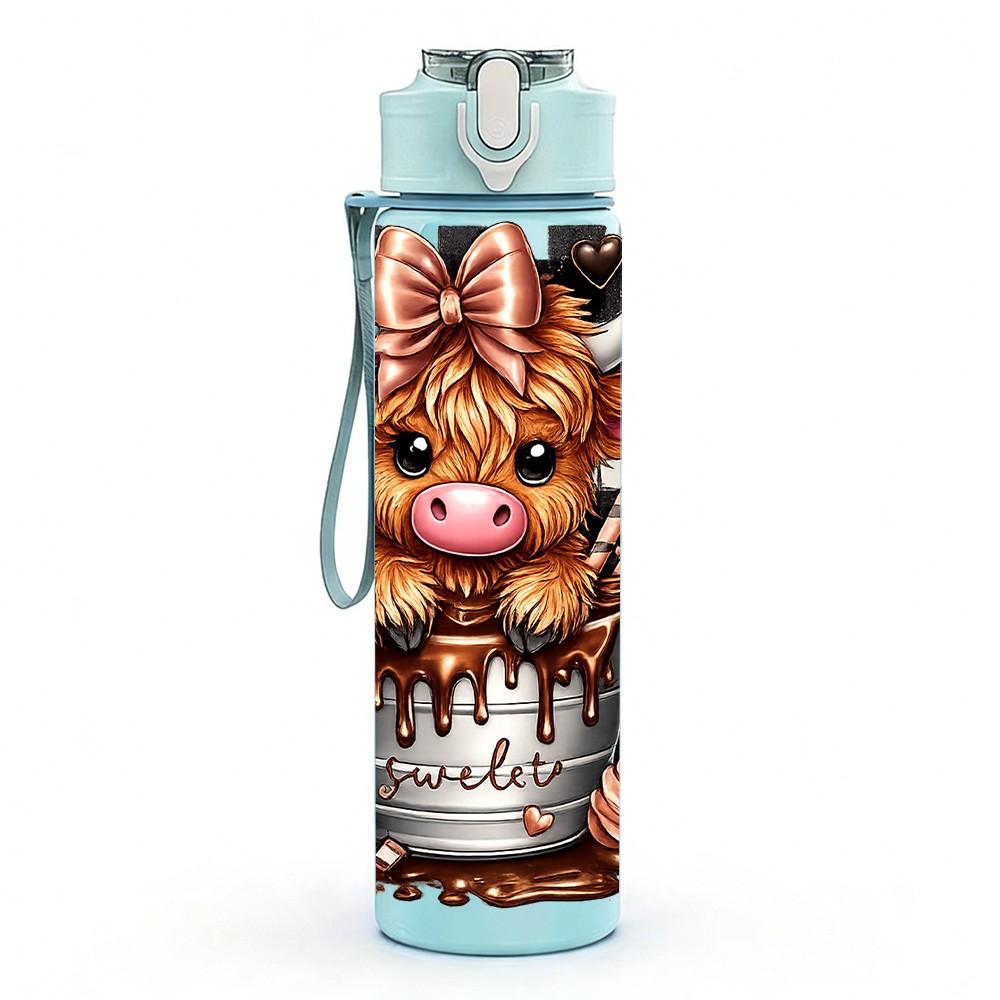 1PC Bear Cake Birthday Festive Cartoon 750ml Color Plastic Sports Water Bottle Leakproof Flip Straw Lid Suitable for Sports Office Home Use
