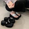 Fashion Shoes Woman 2025 House Slippers Platform On A Wedge Heeled Mules Rubber Flip Flops Glitter Slides Summer High Hawaiian Jelly Sca