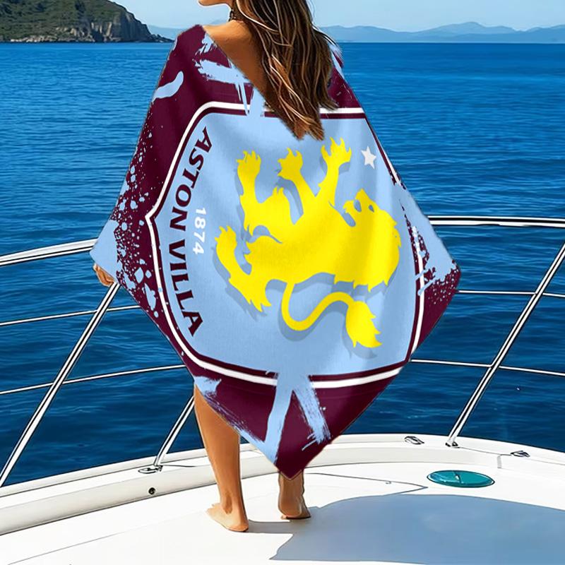 1pc Aston Villa Beach Towel, Beach and Seaside Swimming Pool Equipment, Fashion Pattern, Rectangular, Travel Essentials