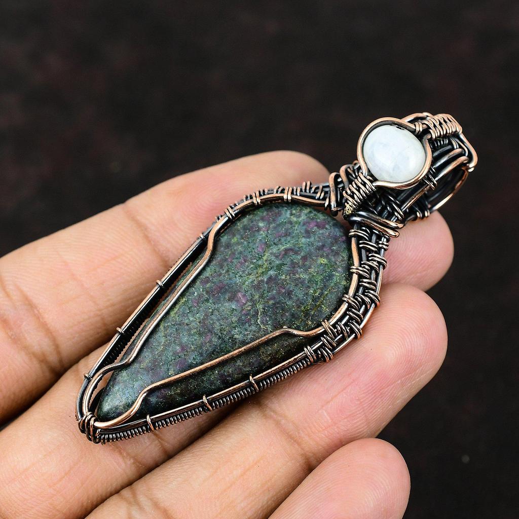 Ruby In Blue Kyanite Copper Wire Wrapped Pendant Gemstone Copper Jewelry Rainbow Moonstone Handmade Jewelry Gift For Him Pendant For Women