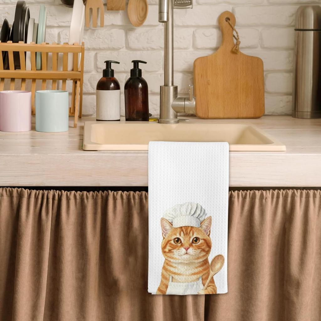 Orange Tabby Cat Kitchen Towels, Orange Tabby Cats Gifts for Women Cat Lovers, Funny Cats Chef Hand Dish Tea Towels for Kitchen Decor, 16x24 Inch
