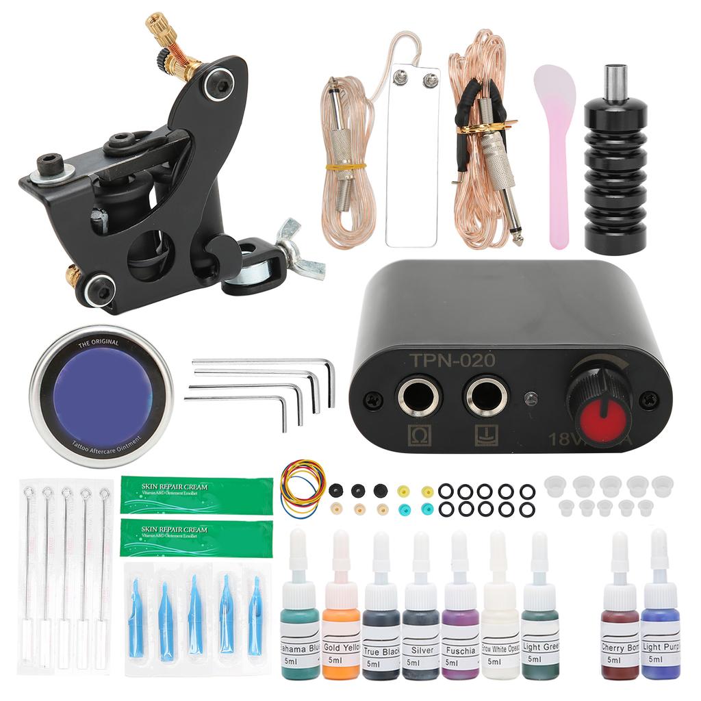 Tattoo Coil Machine Kit Black Mini Tattoo Power Supply Tattoo Clip Cord Complete Tattoo Machine