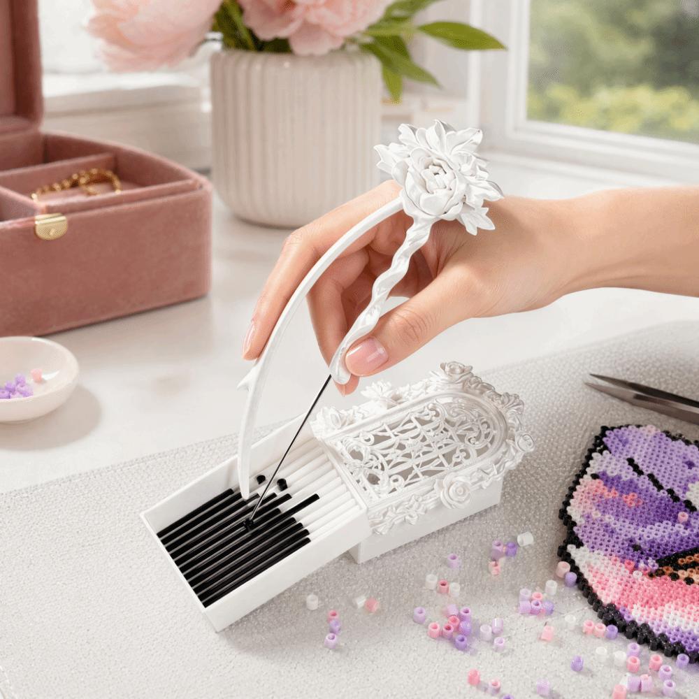 Embossed Rose Fuse Beads Tools Set Vintage Bead Tweezers Pen Kit DIY Handmade