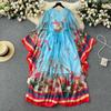 Fashion Runway Red Blue White Porcelain Floral Printing Dress For Women Summer Autumn Long Sleeve Maxi Dresses Lady