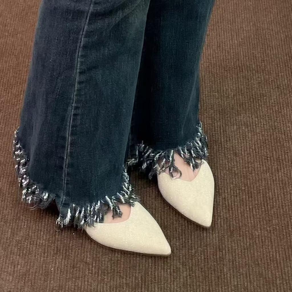 Модная одинарная обувь, мелкий вырез, тонкий каблук, темперамент, профессиональная женская обувь 2025 весна и лето новая, повседневная обувь на плоской подошве, женские туфли-лодочки