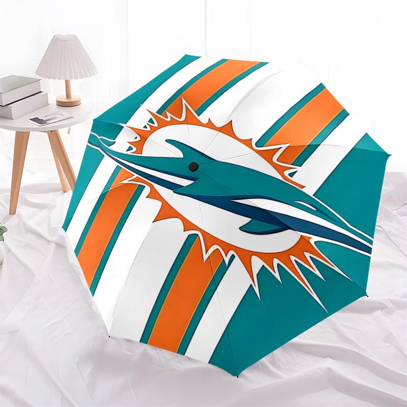 Miami Dolphins Logo Automatic Opening Folding Umbrella - Portable 3-Fold Design with 8-Bone Iron Frame, Perfect for Fans and Outdoor Use, Id