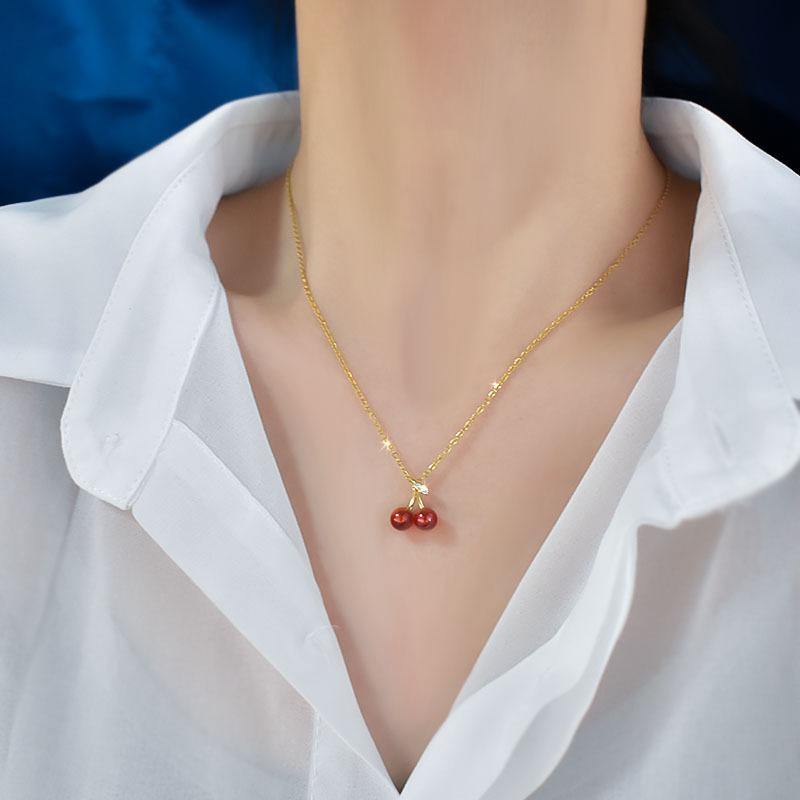 Ожерелье Cherry Женское легкое роскошное дизайнерское чувство лета Нежная ключичная цепочка на шею