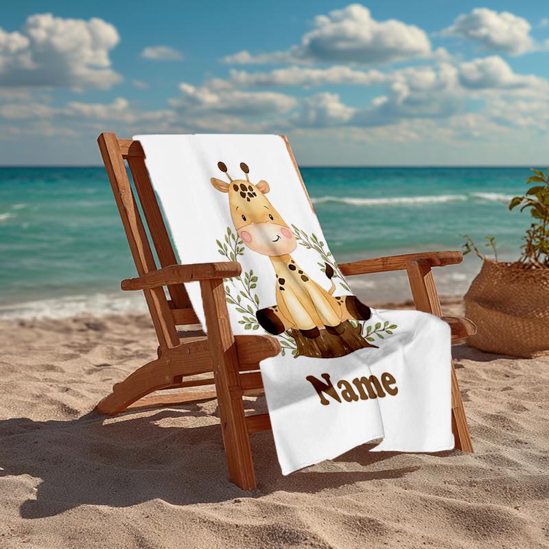 Custom Name Ultra-Soft Beach Towel with Giraffe Theme,Ideal for Pool - Camping, Diving - Perfect Travel Essential, Vibrant Beach Towel.