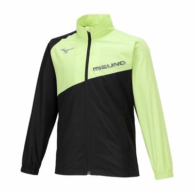 Mizuno Тренировочная ветровка Bliss Wear, Водоотталкивающая куртка, Унисекс, Детская, 32JEB435, Черный/Лайм