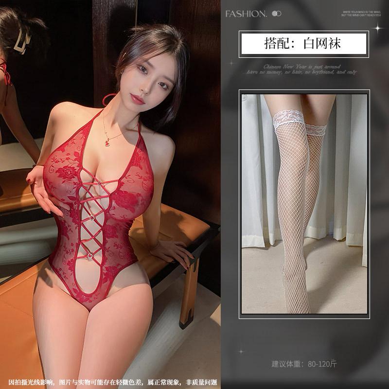 Sexy neck free lace onesie waist perspective temptation empty tight sexy lingerie women