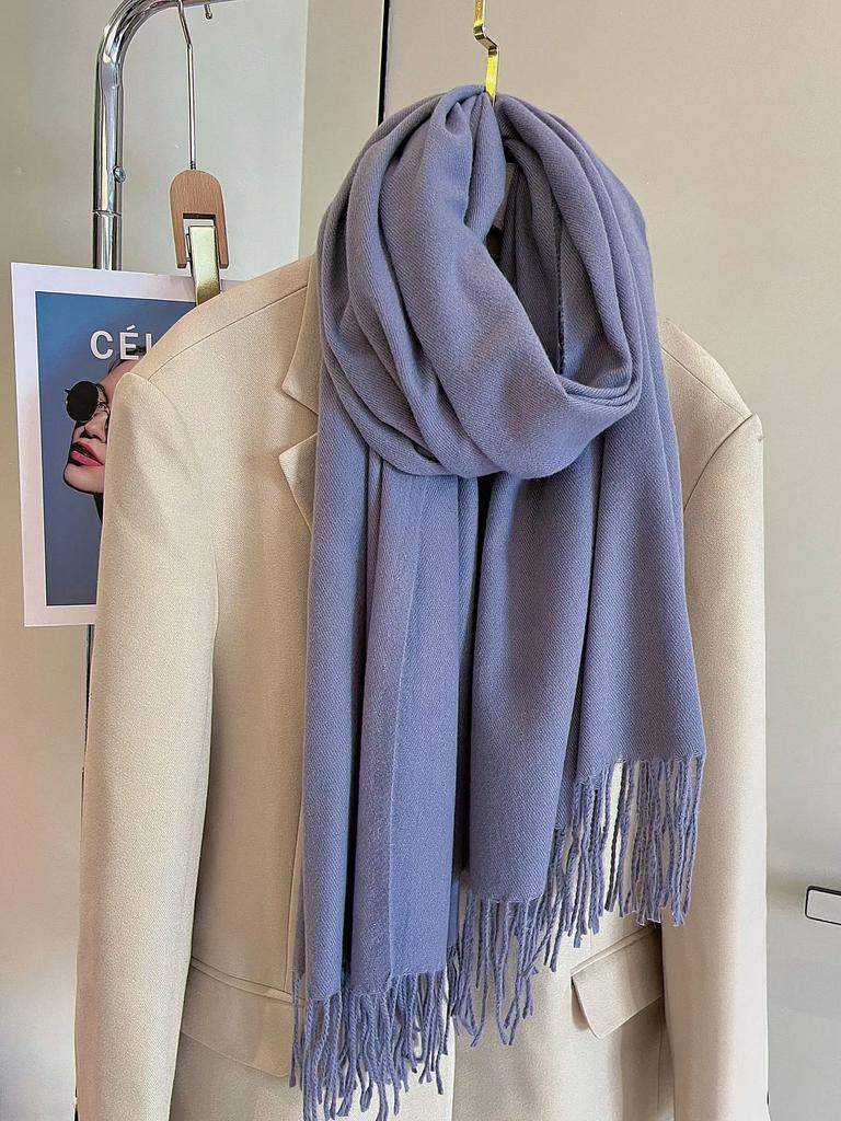 Versatile Fringed Solid Color Wool-Like Scarf For Women 2023 New Autumn Winter Prom Red Scarf Wholesale Warm Shawl