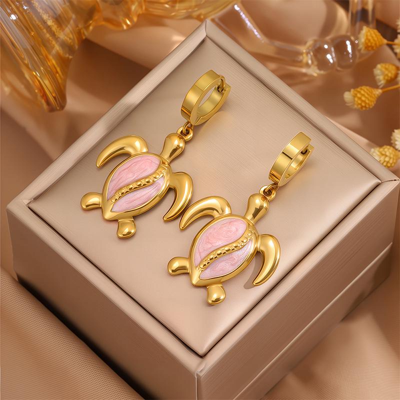 Эмалированные серьги-подвески в морском стиле с морской черепахой - Женские из нержавеющей стали, роскошные