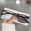 Business Photochromic Myopia Glasses High Quality Metal Square Frame Blue Light Blocking Eyeglasses for Men and Women Diopter