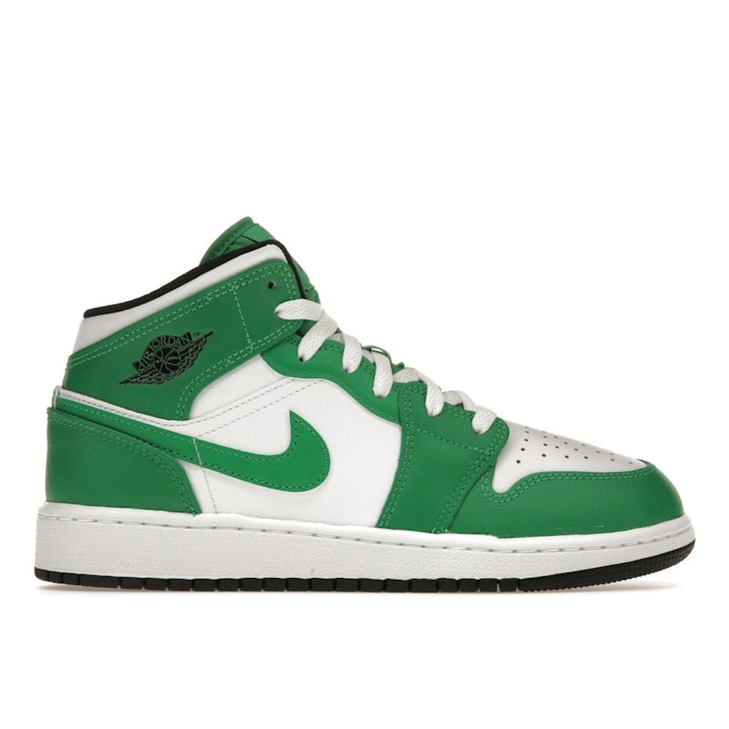 Air Jordan 1 Mid GS Lucky Green Kids Sneakers Black White DQ8423-301