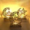 Ramadan Eid Wooden Moon Star Table Lamp Mubarak Decoration for Home Party Supplies Islamic Family Gathering Desktop Ornament
