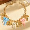 Summer Fashion Dopamine Colorful Drip Oil Bow Pendant Necklace Bracelet Anklet Set for Women Sweet Girl Vacation Jewelry Sets