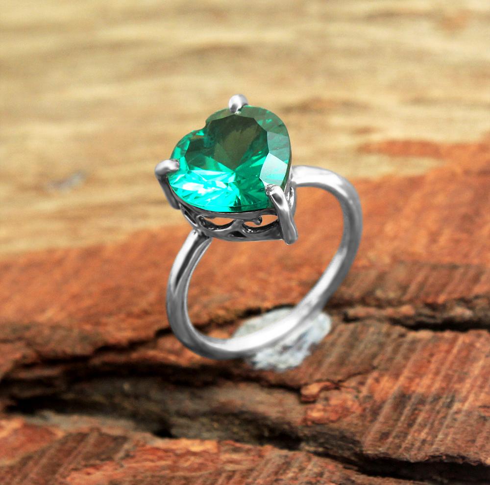 Кольцо с зеленым цирконом, кольцо в форме сердца, серебро 925 пробы, ювелирные изделия ручной работы, серебряные украшения