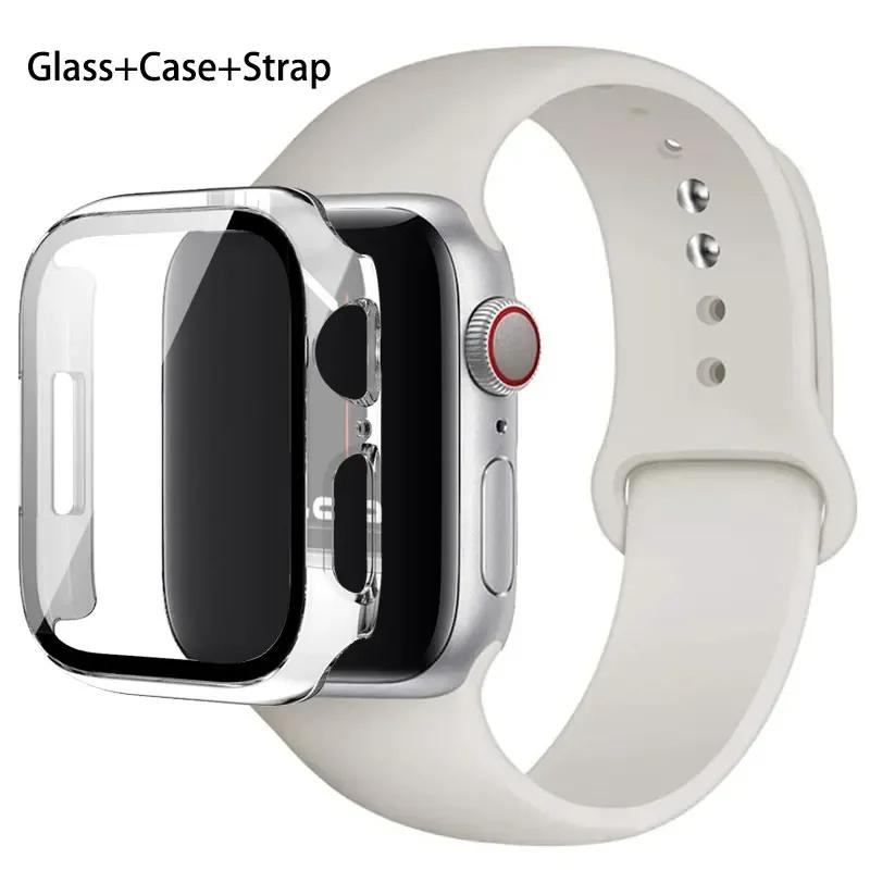 Стекло+корпус+ремешок для Apple Watch band 44 мм 45 мм 42 мм 41 мм 40 мм 38 мм Силиконовый ремешок для часов браслет iWatch series 8 9 7 6 5 4 3 SE