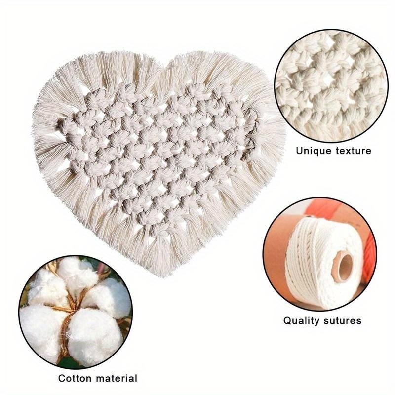 Хлопковая веревка в богемном стиле, коврик для чашки, хлопковая подставка ручной работы в форме сердца, однотонный коврик для чашки, подставка под чашку, украшение дома