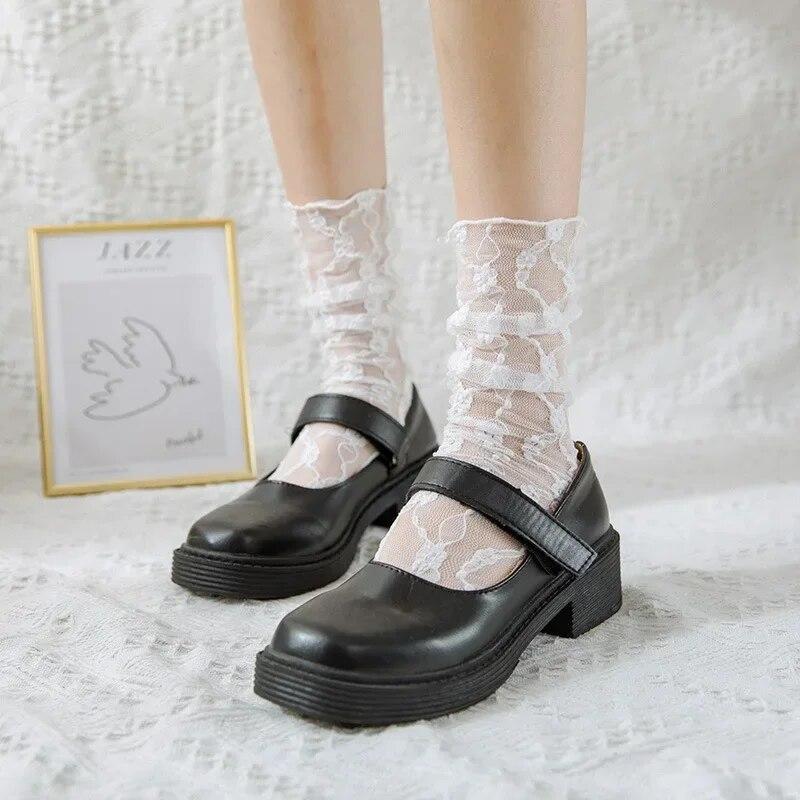 Кружевные носки, женские летние ультратонкие прозрачные сетчатые свободные длинные носки в сетку JK Lolita, милые кавайные милые носки принцессы для девочек