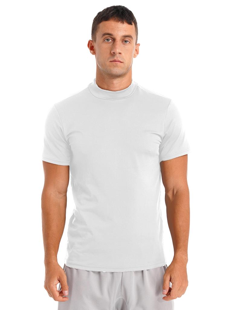 Mens Mock Neck Short Sleeve T Shirt Casual Solid Color Slim Fit Tee Top Undershirt Basic Wear