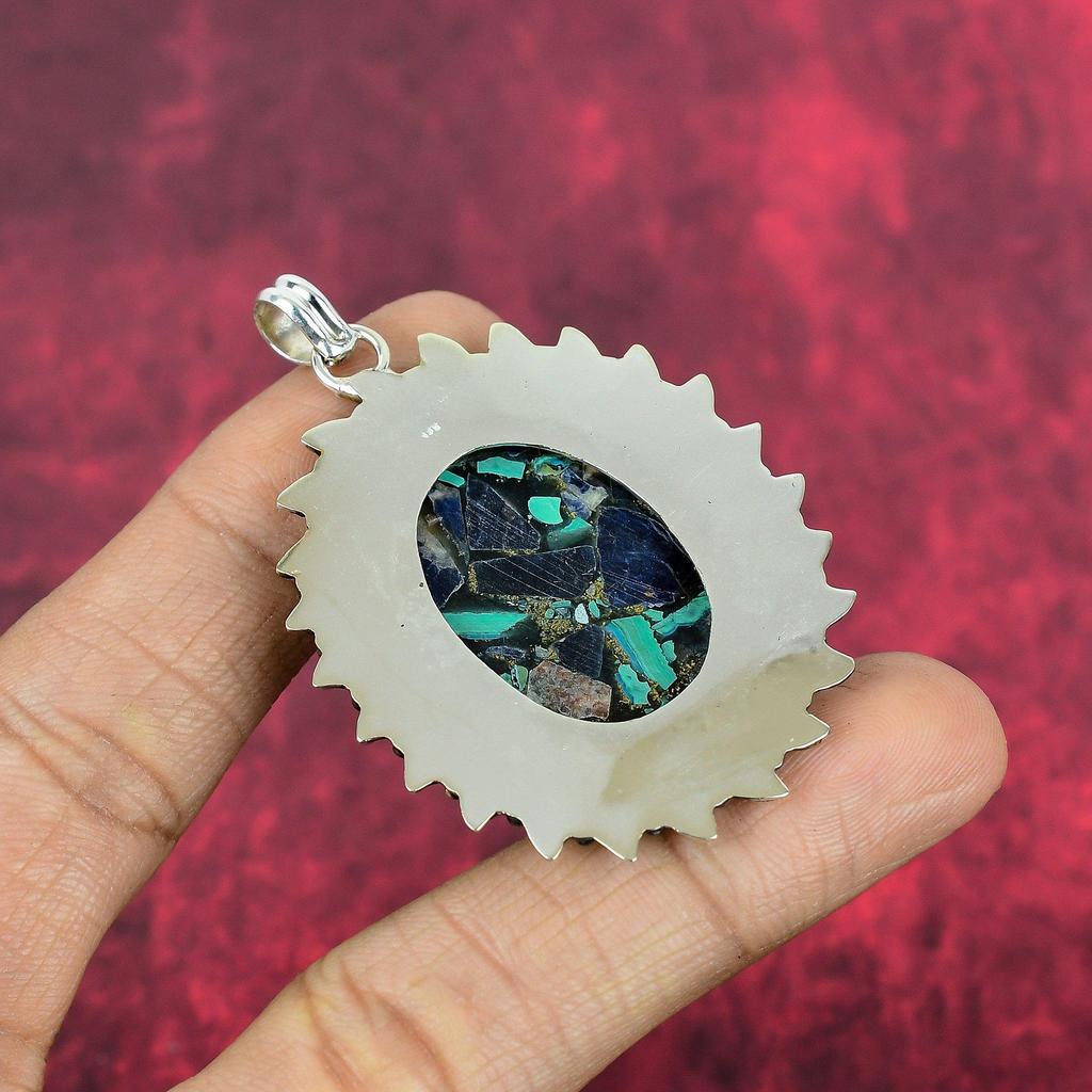 Copper Azurite Malachite Pendant, 925 Solid Sterling Silver Gemstone Jewelry, Handmade Pendant, For Memorial Day
