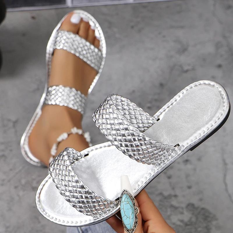 Fashion Summer Solid Slippers for Women Plus Size 2025 Casual Slip-On Women Sandals Non-Slip Flat Woman Indoor Slippers Women's Sandals