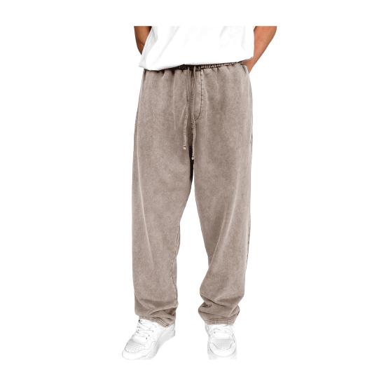 Men Sport Pants Wide Leg Drawstring Elastic Waist Pure Color Sweatpants Full