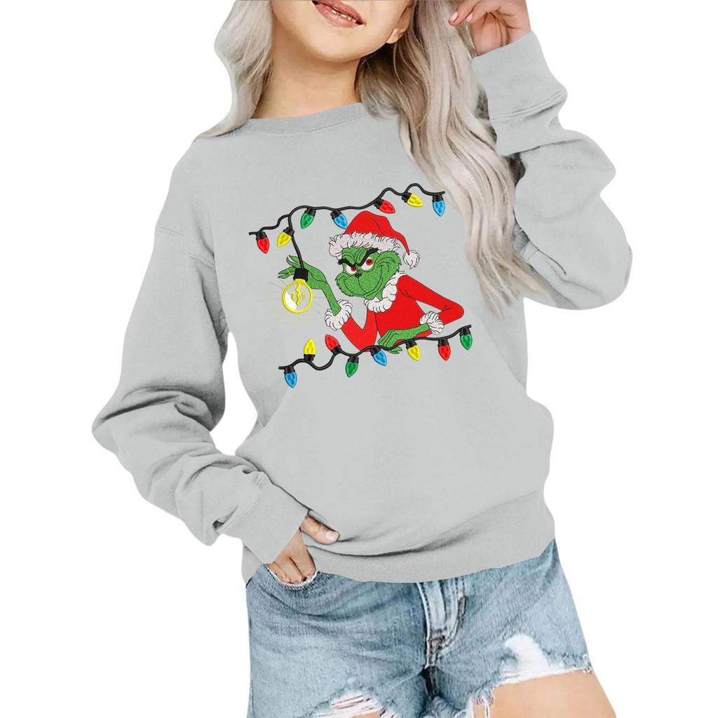 Kids' Fashion Loose-Fit Casual Long-Sleeve Christmas Print Oversized Crewneck Sweatshirt