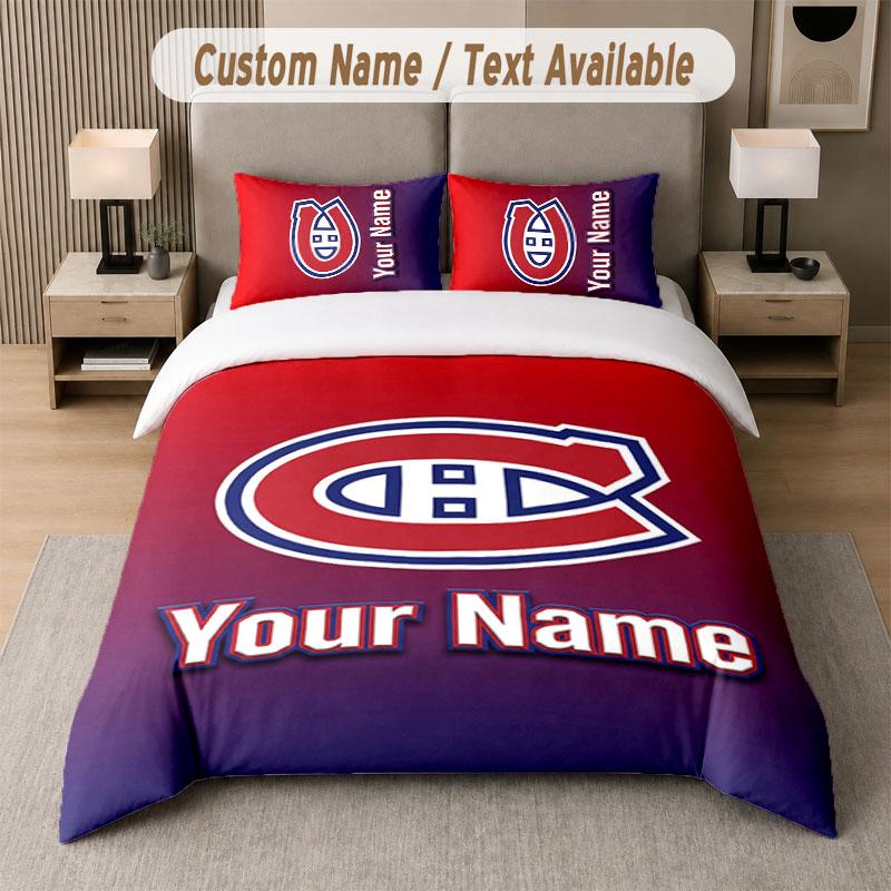 Custom Bedding Set Montreal Canadiens Pattern, Print Name Text 1 Duvet Cover plus 2 Pillowcases Home Textile