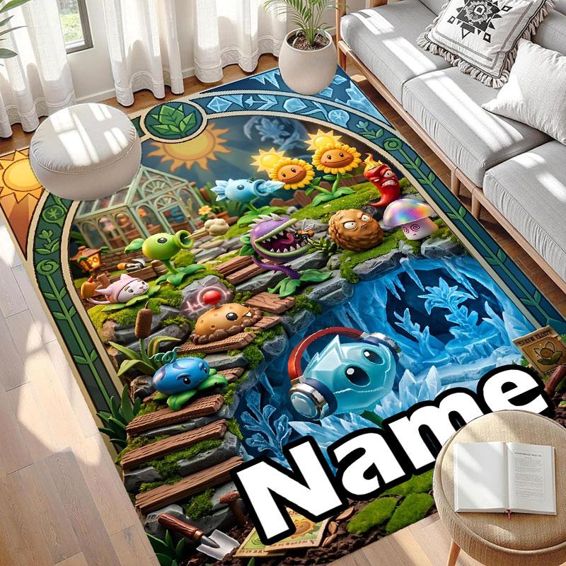 Custom Name Personalized Plants vs. Zombies Print Carpet, Versatile Home Decor Rug, for Playroom, Apartment, Balcony, Entryway, Hallway Gift
